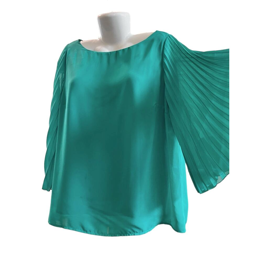 I.N. Studio Women's Green Boatneck 3/4 Accordion Sheer Slv Layered Blouse SZ XL - Picture 4 of 8